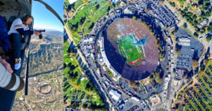 Photographer takes photo of Rose Bowl from above