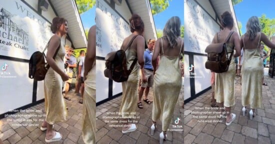 wedding photographer wears same dress as bride to rehearsal dinner in viral tiktok video